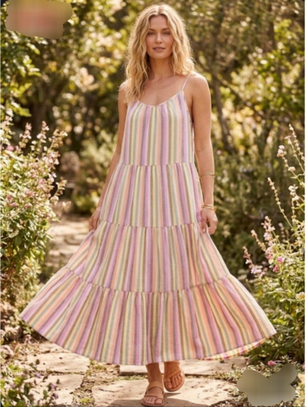 Universal Thread Pastel Multicolor Striped Tiered Maxi Dress